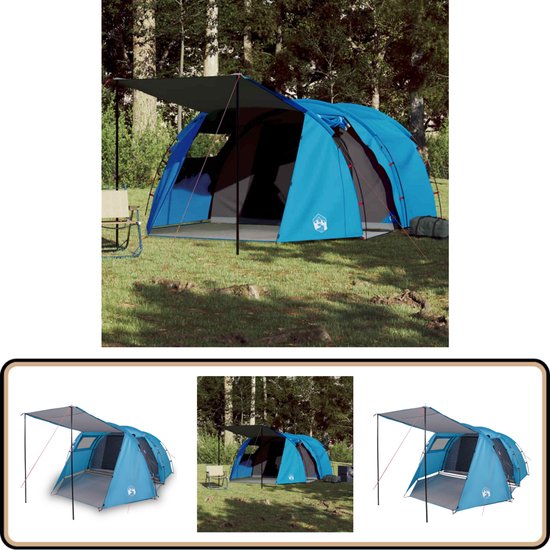 vidaXL Tunneltent 4-persoons - Waterdicht - Blauw Kampertent - Tunneltent - Blauwe Tent - Waterdichte Tent - Windbestendige Tent van Vidaxl