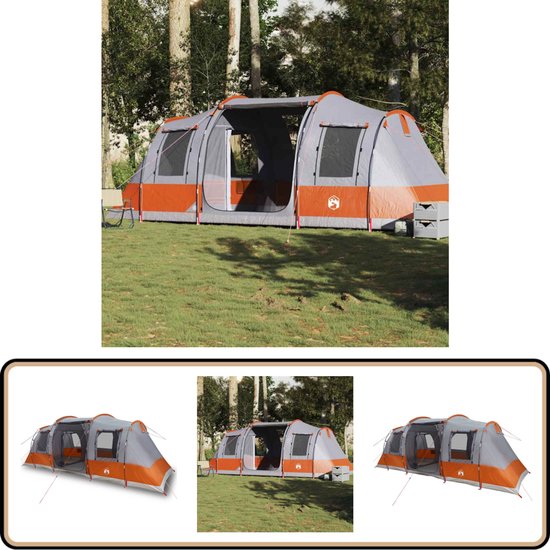 vidaXL Tunneltent - 4-persoons - Waterdicht - Grijs/Oranje Kampeer Tent - Tunneltent - Tent - Campinguitrusting - Outdoorleven van Merkloos
