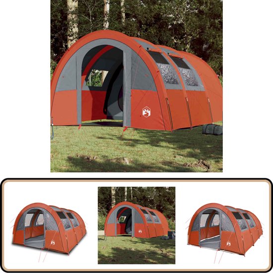 vidaXL Tunneltent 4-persoons waterdicht grijs/oranje Kampeerten - Tent - Tunneltent - Buitenleven - Camping van Vidaxl