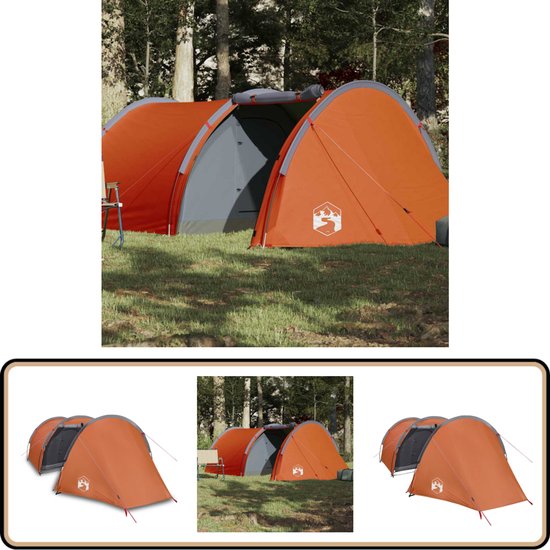 vidaXL Tunneltent - 4-Persoons - Waterdicht - Oranje Kampeeruitrusting - Tent - Kampertent - Tunneltent - Buitenleven van Vidaxl