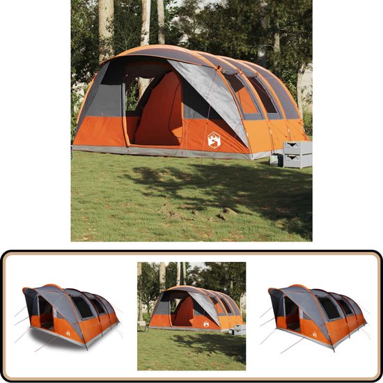 vidaXL Tunneltent 5-persoons waterdicht grijs/oranje Kampeer Tent - Tunneltent - Vouwtent - Buitenleven - Camping van Vidaxl