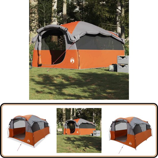 vidaXL Tunneltent - 6-persoons - Waterdicht - Grijs en Oranje Familietent - Tunneltent - Campingtent - Outdoor - Caravan Accessoires van VidaXL