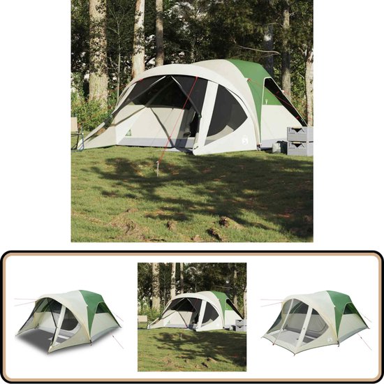 vidaXL Tunneltent 6-persoons waterdicht groen Familietent - Tunneltent - Campingtent - Buitenverblijf - Waterslot van Vidaxl