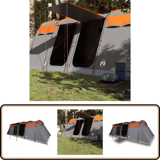 vidaXL Tunneltent - 8-Persoons - Waterdicht - Grijs/Oranje Familietent - Kampeeruitrusting - Campingtent - Tunneltent - Waterslot van Vidaxl