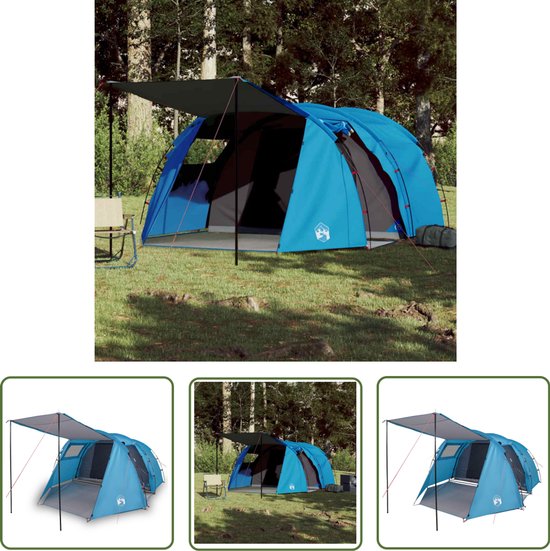vidaXL Tunneltent - Kampeer Tent - Tunneltent 4-persoons waterdicht blauw - Vier Persoons Tent - Blauwe Tent - Waterdichte Tent van Merkloos