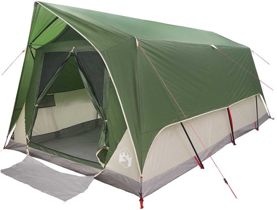 vidaXL - Tunneltent - met - dak - Groen - 10-persoons - Polyester - en - Staal
