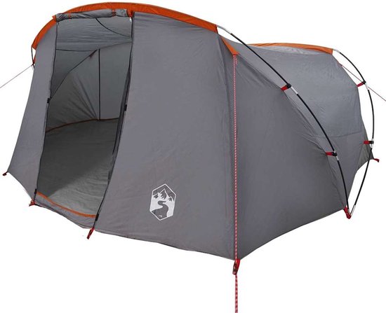 vidaXL - Tunneltent - voor - 4 - Personen - 4-persoons - Grijs - en - Oranje