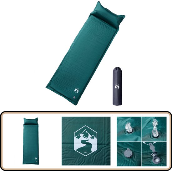 vidaXL Zelfopblaasbaar Kampeermatras Groen Zelfopblaasbare Campingmat - Kampeermatras - Slaapplek Buiten - Kampeeraccessoires - Kampeerbenodigdheden van Vidaxl