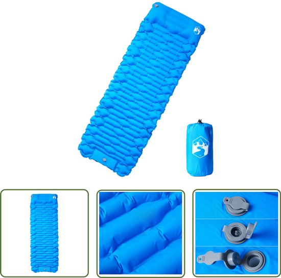 vidaXL Zelfopblazend Matras - Kampeermatras - Kampeermatras met kussen zelfopblazend 1-persoons blauw - Campingbed - Slaapzak - Outdoor van Merkloos