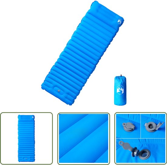 vidaXL Zelfopblazend Matras - Kampeermatras - Kampeermatras met kussen zelfopblazend 1-persoons blauw - Campingmatras - Slaapzak - Outdoor Matras