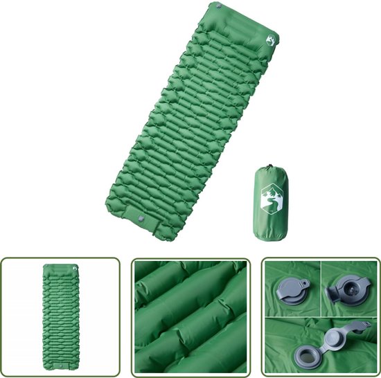 vidaXL Zelfopblazend Matras - Kampeermatras - Kampeermatras met kussen zelfopblazend 1-persoons groen - Campingbed - Outdoor Matras - Slaapzak van Merkloos