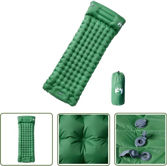 vidaXL Zelfopblazend Matras - Kampeermatras - Kampeermatras met kussen zelfopblazend 1-persoons groen - Campingmatras - Slaapmat - Outdoor Matras van Merkloos