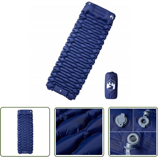 vidaXL Zelfopblazend Matras - Kampeermatras - Kampeermatras met kussen zelfopblazend 1-persoons marineblauw - Campingbed - Slaapzak - Outdoor Bed van Merkloos