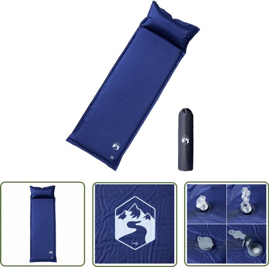 vidaXL Zelfopblazend Matras - Kampeermatras - Kampeermatras met kussen zelfopblazend 1-persoons marineblauw - Campingmatras - Slaapmat - Outdoorslaapzak van Merkloos