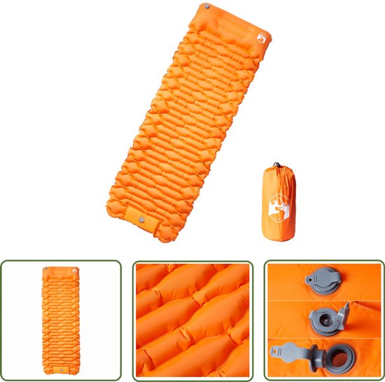 vidaXL Zelfopblazend Matras - Kampeermatras - Kampeermatras met kussen zelfopblazend 1-persoons oranje - Campingbed - Slaapzak - Kampeerspullen van Merkloos