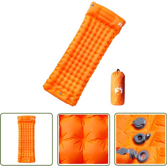 vidaXL Zelfopblazend Matras - Kampeermatras - Kampeermatras met kussen zelfopblazend 1-persoons oranje - Campingmatras - Outdoor Matras - Slaapmat van Merkloos