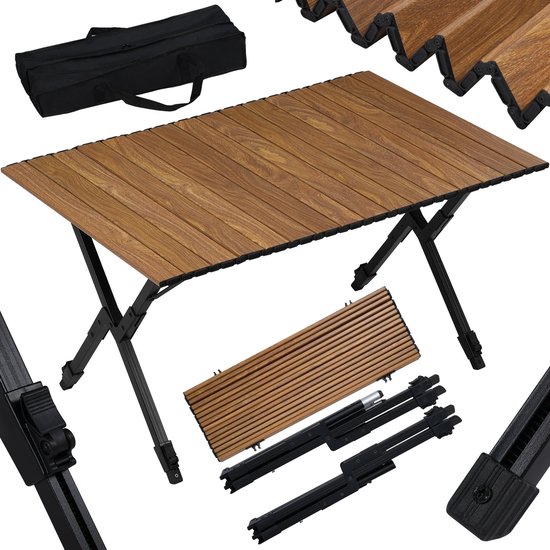 VIEMAE Campingtafel - Campingtafel inklapbaar - Tuintafel - Tuintafel inklapbaar - Incl opbergtas - 92x60x49-58 cm - Houtlook