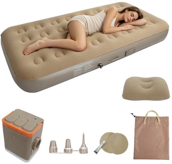VIEMAE Luchtbed - Luchtbed met ingebouwde pomp - Luchtmatras - Luchtbed 1 persoons - Voor kamperen, logeren - 190x100x25cm - Beige
