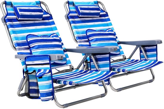 VIEMAE Strandstoelen - Strandstoel 2 stuks - Campingstoel - Opvouwbaar - 5 standen - Lichtgewicht - Incl schouderriem - Blauw