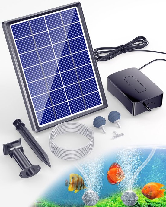 Vijverbeluchter Zonne-energie - 3,5 W Met Accu - 2200 mAh Batterij - Waterdicht IPX5 - Voor Visvijvers En Aquaria