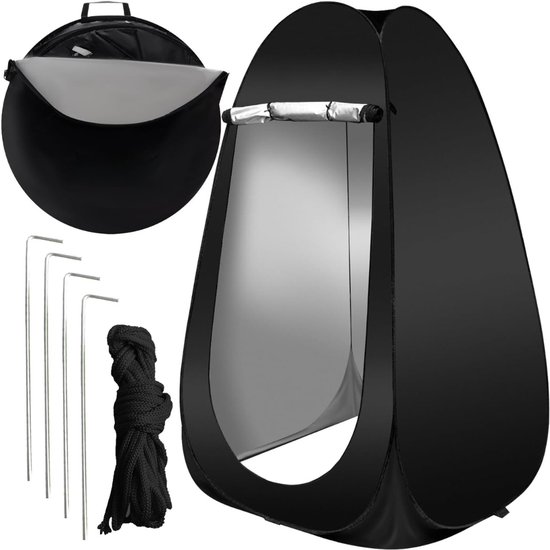 VIN® Douchetent - Camping Douche Tent - Omkleedtent Met Ritsbare Sluiting - Toilettent - WC Tent Inclusief Opbergzak - Omkleedscherm - Pop Up Tent Waterdicht - Voor Camperen, Strand En Reizen - Gooi Tent - Zwart van VIN