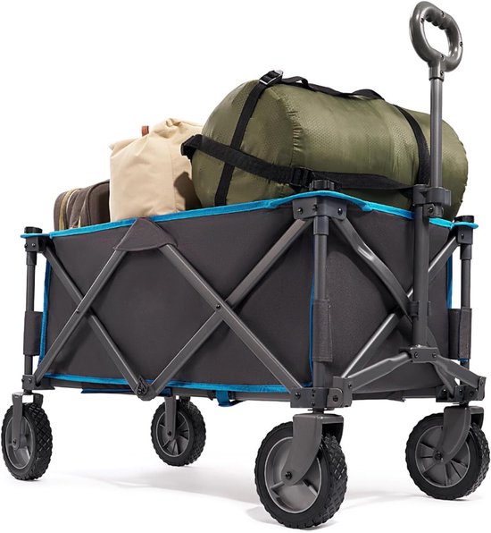VIN® Strandkar - Bolderkar Opvouwbaar – Bolderwagen Voor Alle Terreinen – Boodschappenwagen Met Handige Opbergruimtes - Tuinkar Met Verstelbare Handgreep – Winkeltrolley 100 kg Opbergruimte van Merkloos