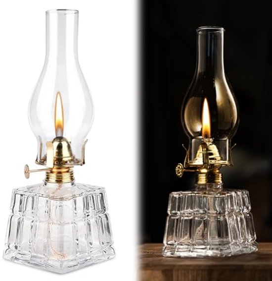 Vintage glazen olielamp voor sfeerverlichting - handmatige vlamregeling en draagbaar design