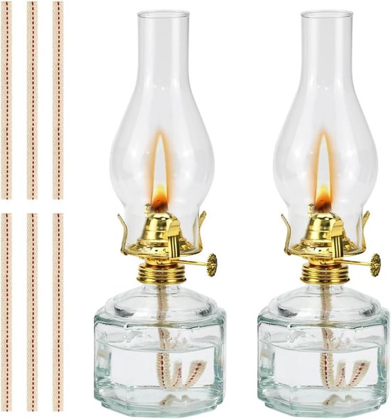 Vintage Olie Lampen Set van 2, Winddichte Decoratieve Petroleum Lampen met 6 Lontjes voor Binnen en Buiten, Perfect voor Bruiloften en Kamers Decoratie van Merkloos