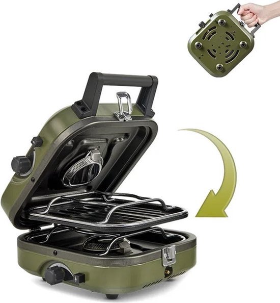 VirtuBuy® - Kampeerfornuis gas - Opvouwbare Dubbele Kookplaat Gasfornuis - Camping Gasfornuis - Draagbaar Gasfornuis - Kampeerfornuis - 2300W Vermogen - Elektronische Ontsteking van Merkloos