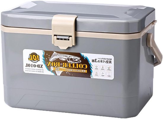 Visemmer Koelbox - Kampeerbox Visbox - Vissen en Kamperen - Draagbaar Ontwerp - 10 Liter - Grijs