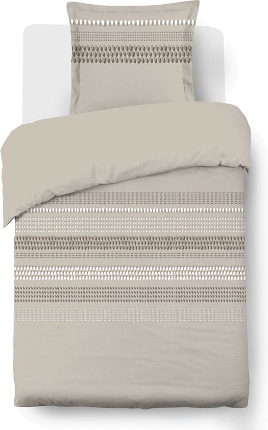 VISION Athony Dekbedovertrekset - 100% katoen: zacht en soepel - Eenpersoons - Dekbedovertrek 140 x 200 cm met 1 bijhorende sloop -Beige - Oekotex gecertificeerd van VISION