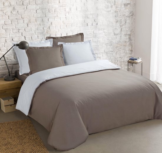 VISION Bicolor omkeerbaar - Dekbedovertrekset -Lits-jumeaux - 240x220cm Taupe/Wit van VISION