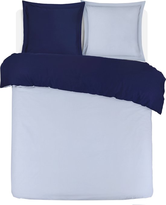 VISION Bicolor - Tweezijdig omkeerbaar Dekbedovertrekset - 100% katoen: zacht en soepel - Kingsize - Dekbedovertrek 260 x 240 cm met 2 bijhorende slopen - Blauw/grijs - Oekotex gecertificeerd van VISION