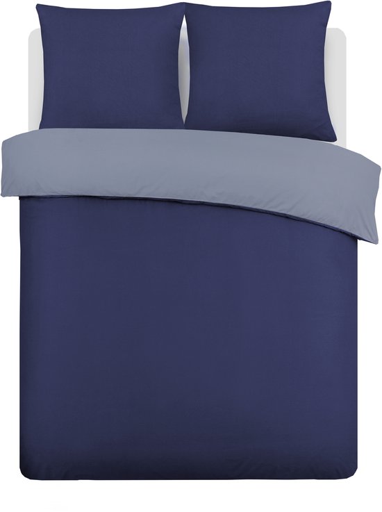 VISION Bicolor - Tweezijdig omkeerbaar Dekbedovertrekset - 100% katoen: zacht en soepel - Tweepersoons - Dekbedovertrek 155 x 220 cm met 2 bijhorende slopen 80 x 80cm - Grijs / Blauw - Oekotex gecertificeerd van VISION