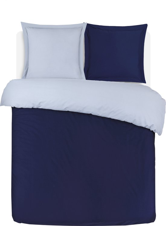 VISION Bicolor - Tweezijdig omkeerbaar Dekbedovertrekset - 100% katoen: zacht en soepel - Tweepersoons - Dekbedovertrek 200 x 200 cm met 2 bijhorende slopen - Blauw/grijs - Oekotex gecertificeerd van VISION