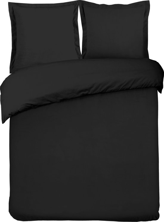 VISION Dekbedovertrekset Uni Zwart - Dekbedovertrek 200 x 200cm met 2 slopen - Tweepersoonsbed - 100% katoen van Merkloos