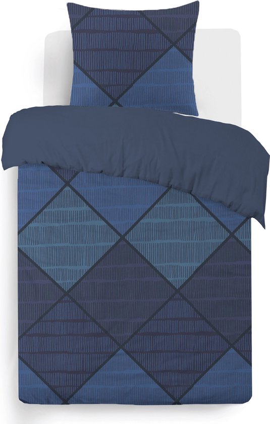 Vision - Harold Blue - Dekbedovertrek 140 x 200 cm met bijhorende sloop - 100% katoen van Merkloos