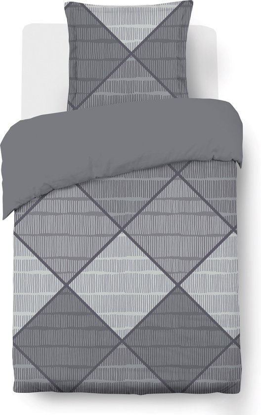VISION Harold Dekbedovertrekset - 100% katoen: zacht en soepel - Eenpersoons - Dekbedovertrek 140 x 200 cm met 1 bijhorende sloop -Grijs - Oekotex gecertificeerd van VISION