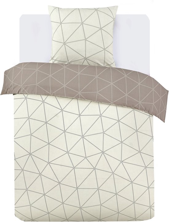 Vision Hugo beige - Flanel - Zacht en warm - Omkeerbaar Dekbedovertrek 140 x 200cm met 1 sloop - éénpersoonsbed - 100% Katoen Flanel van VISION