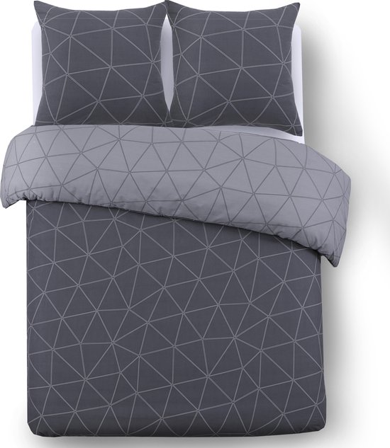 VISION Hugo donkergrijs - omkeerbaar dekbedovertrek - 240x220cm - 100% katoen van VISION