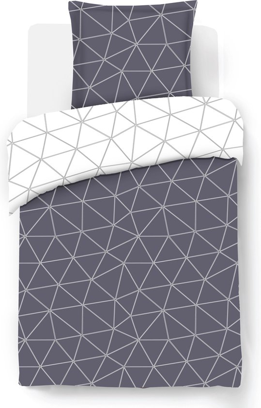 VISION Hugo Flanel - Tweezijdig omkeerbaar Dekbedovertrekset - 100% katoen flanel: warm en zacht - Eenpersoons - Dekbedovertrek 140 x 200 cm met 1 bijhorende sloop - Grijs / Wit - Oekotex gecertificeerd