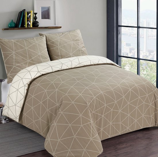 VISION Hugo Flanel - Tweezijdig omkeerbaar Dekbedovertrekset - 100% katoen flanel: warm en zacht - Tweepersoons - Dekbedovertrek 200 x 200 cm met 2 bijhorende slopen - Beige - Oekotex gecertificeerd van VISION