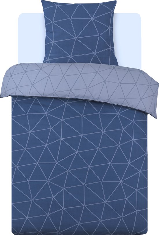 VISION Hugo - Tweezijdig omkeerbaar Dekbedovertrekset - 100% katoen: zacht en soepel - Eenpersoons - Dekbedovertrek 140 x 200 cm met 1 bijhorende sloop - Blauw - Oekotex gecertificeerd van VISION