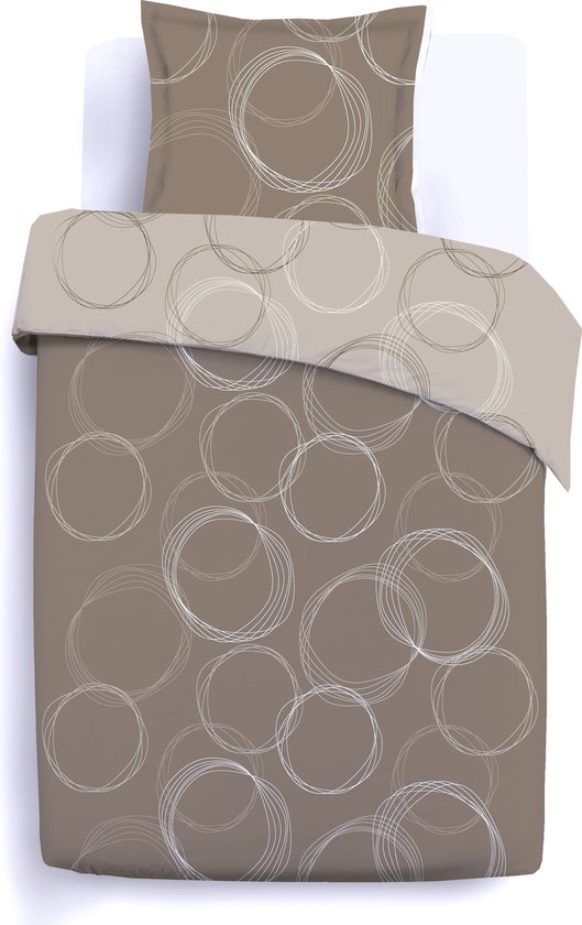 VISION Lenny - Tweezijdig omkeerbaar Dekbedovertrekset - 100% katoen: zacht en soepel - Eenpersoons - Dekbedovertrek 140 x 200 cm met 1 bijhorende sloop - Beige - Oekotex gecertificeerd van VISION