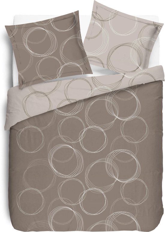 VISION Lenny - Tweezijdig omkeerbaar Dekbedovertrekset - 100% katoen: zacht en soepel - Kingsize - Dekbedovertrek 260 x 240 cm met 2 bijhorende slopen - Beige - Oekotex gecertificeerd van VISION