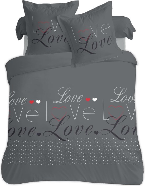 VISION Love Dekbedovertrek - 100% Katoen - Lits-jumeaux 240x220cm - Antraciet van VISION