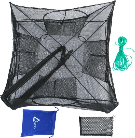 Visnet Val - Vangnet Opvouwbaar - Vissen Garnalen Krabben - Opwaarts Gerichte Ingang - 70 x 26 cm - Zwart