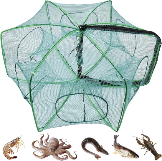 Visval 6 gaten - Opvouwbare aasval - Aas vangen - Versterkt nylon materiaal - 32 x 29 cm - Groen