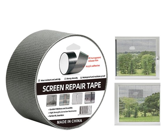 Vliegengaas reparatieset - Hor reparatie - Gaten dichten - Zelfklevend en flexibel - 1 meter - Grijs