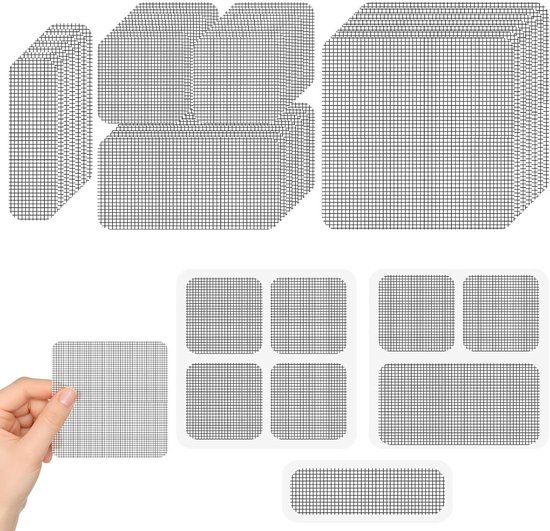 Vliegengaas reparatieset - Hor reparatie - Gaten dichten - Zelfklevend glasvezel - 28 stuks - Grijs
